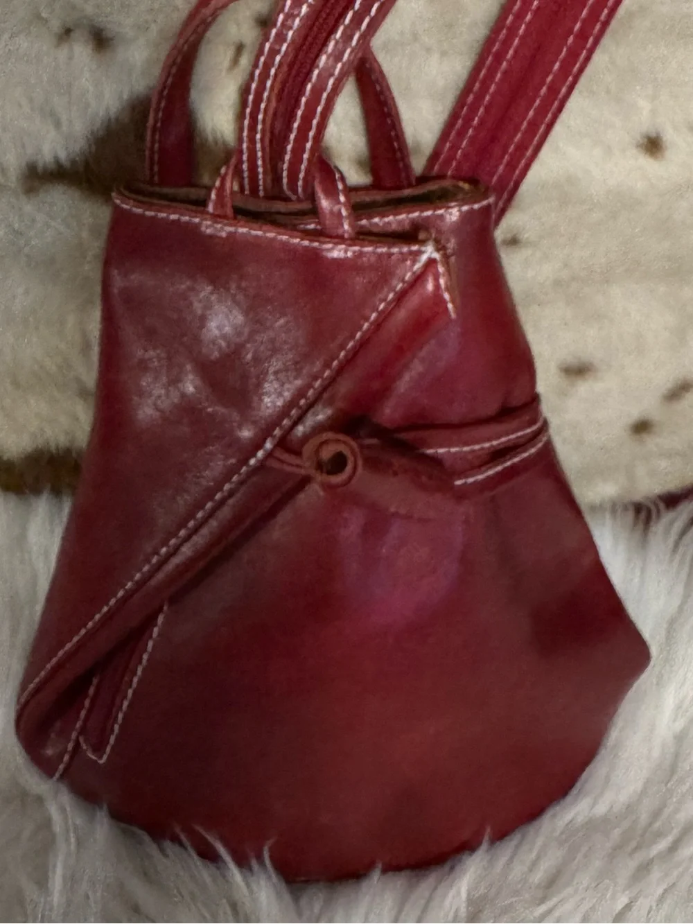 Vera Pelle Burgundy Full Grain Italian Leather Backpack Crossbody
